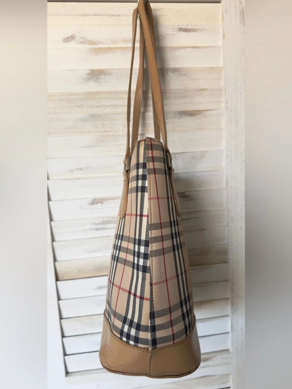 Fashion Check Pattern Faux Leather Tan Tote Bag Purse
